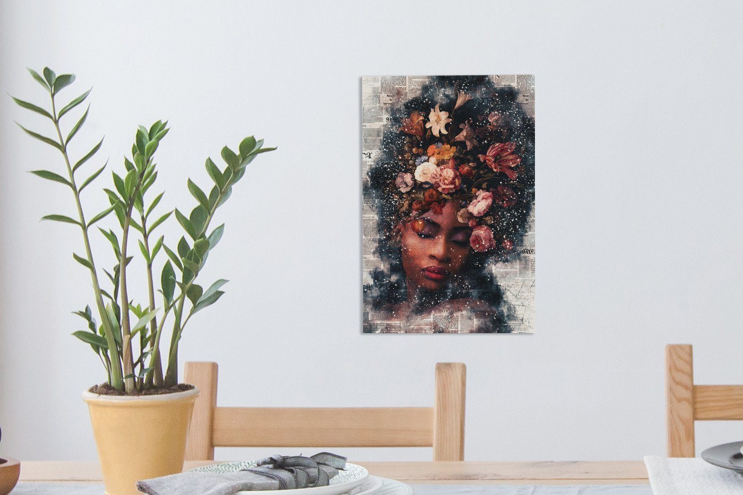 Blumen, Leinwandbild OneMillionCanvasses® cm - - bespannt Frau Gemälde, Zackenaufhänger, 20x30 St), Leinwandbild Farbe fertig inkl. (1