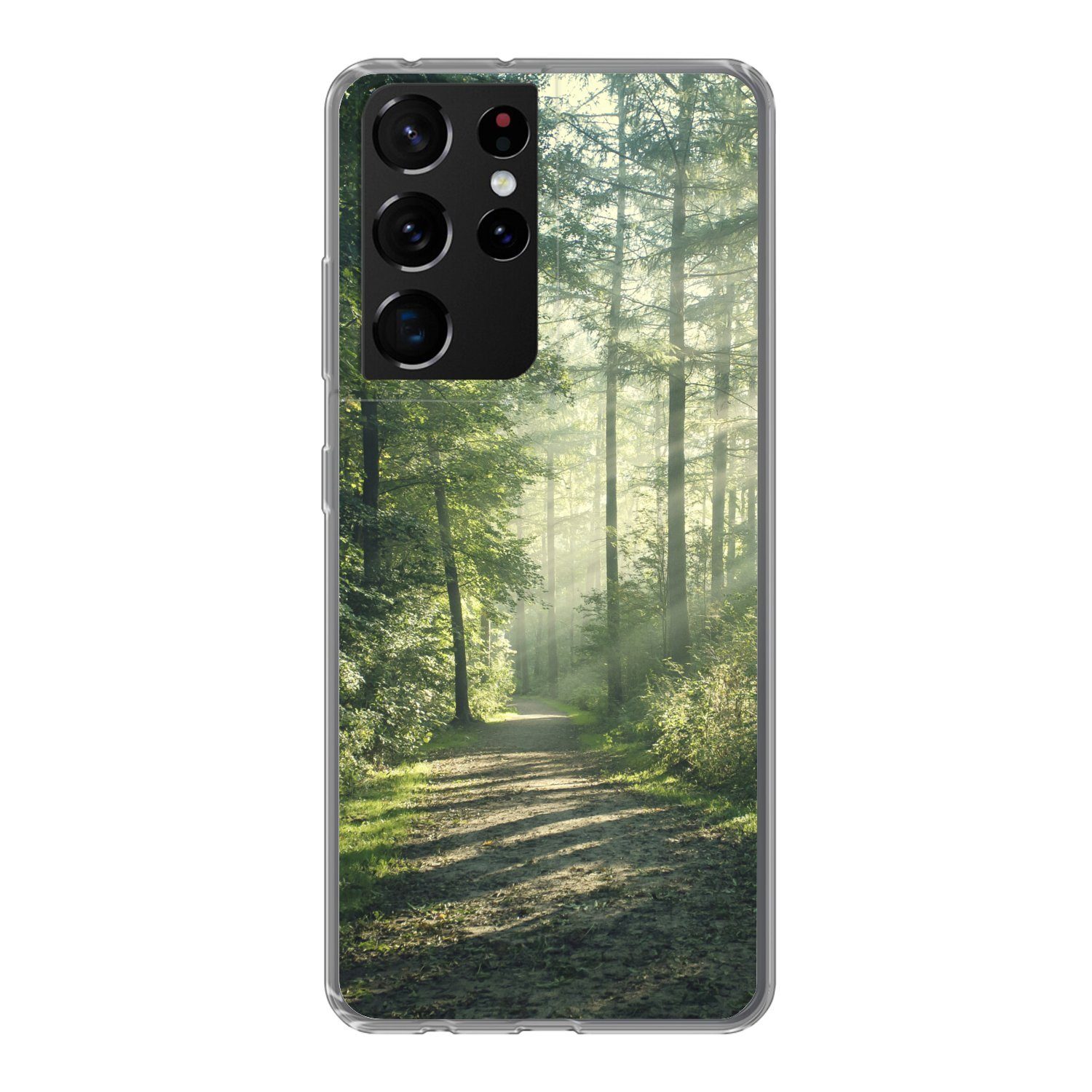 MuchoWow Handyhülle für Samsung Galaxy S21 Ultra Wald - Weg - Sonne - Bäume - Grün - Natur, Phone Case, Silikon, Schutzhülle Dünn