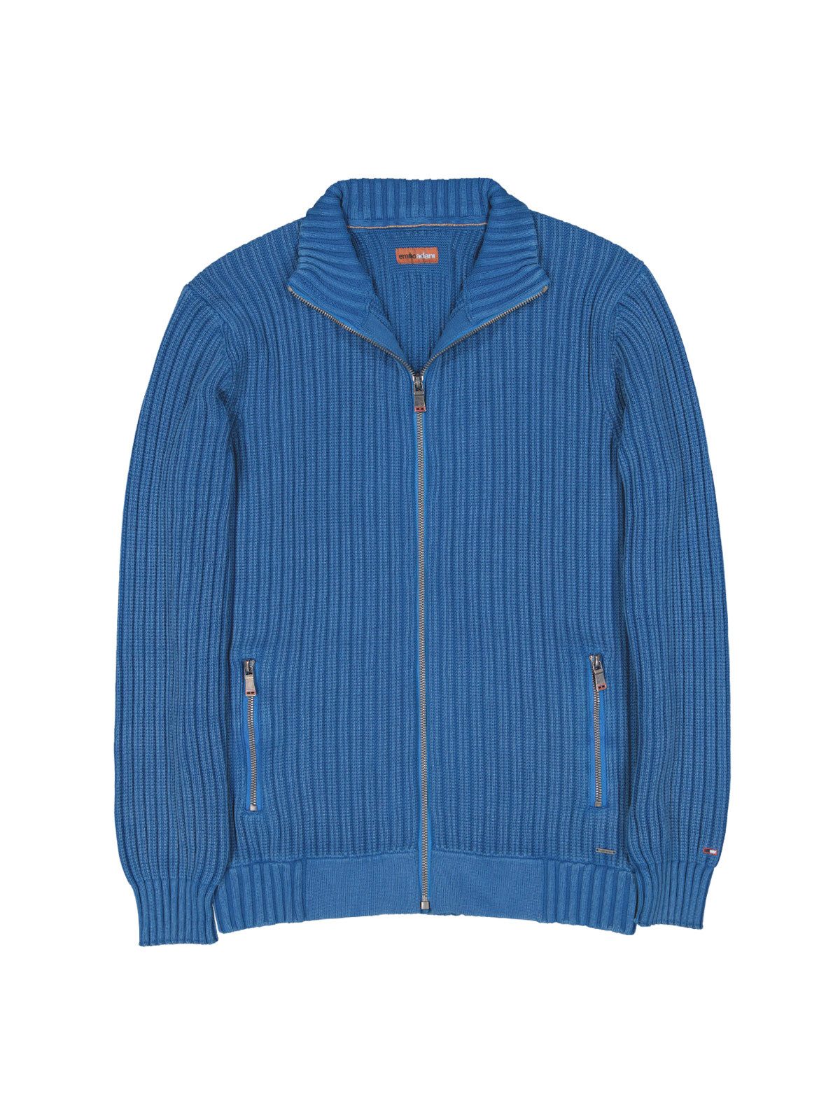 emilio adani Cardigan Herren Strickjacke mit Reißverschluss-Taschen, Royalblau