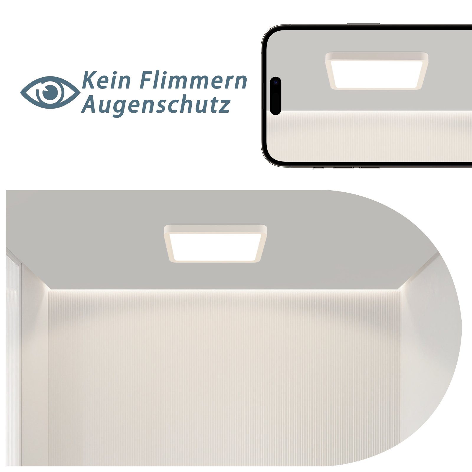 weiß 3000k, Badezimmer - Schwarz LED ZMH Deckenleuchte Flach 23W IP44 Nicht Flimmerfrei, Dimmbar, integriert, 23cm Wasserdicht, LED fest Warmweiß