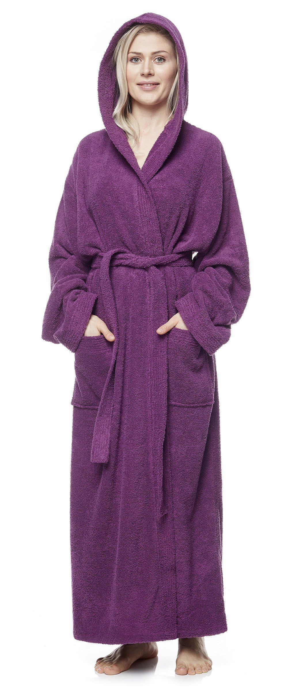 Arus Damenbademantel Pacific, mit Kapuze, 100% Baumwolle, extra lang, für Spa & Zuhause, langform, 100% Baumwolle, Kapuze, Gürtel, mit Kapuze, extra lang, 100% Baumwolle