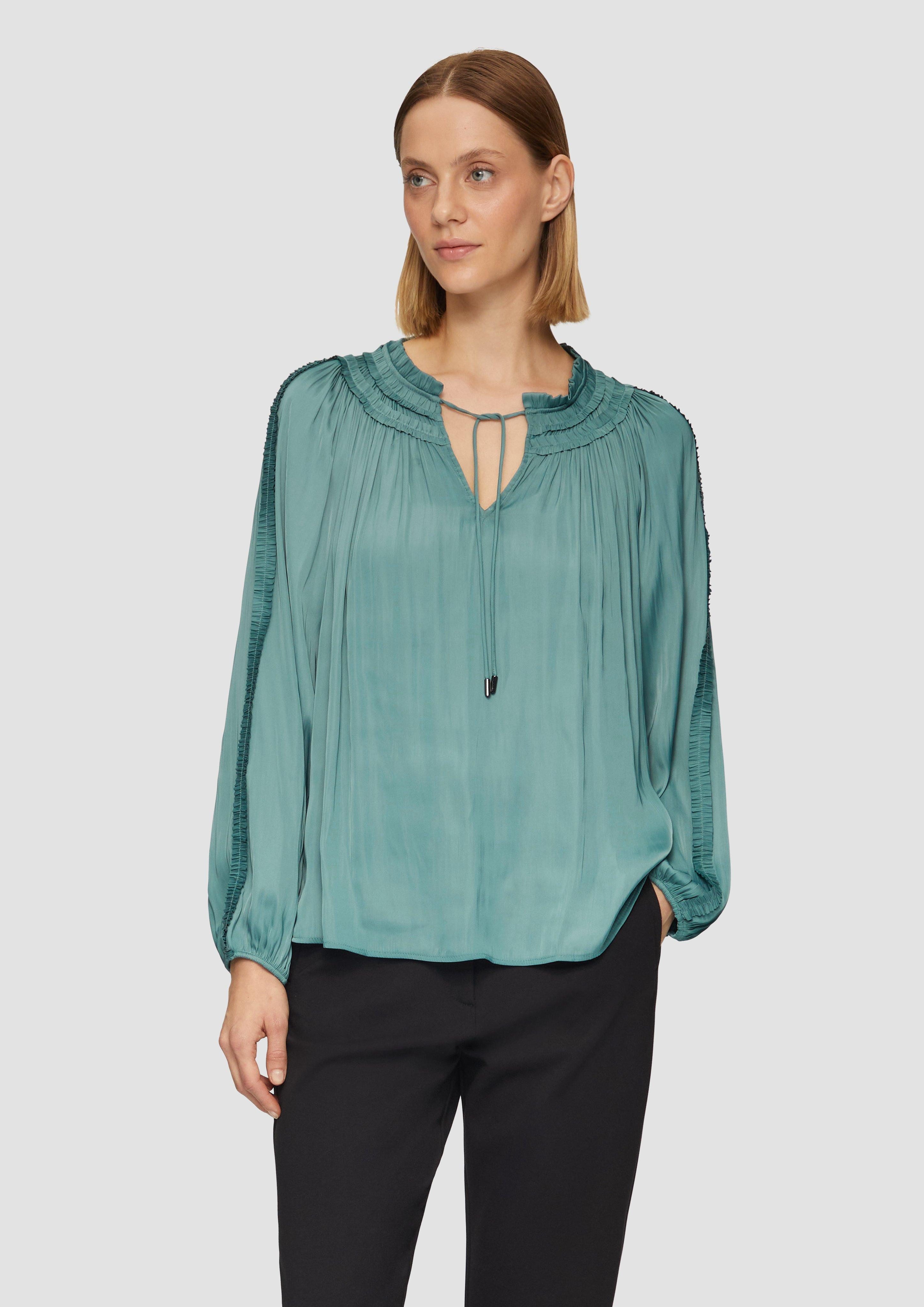 Langarmbluse Tunika-Bluse mit Rüschen-Details