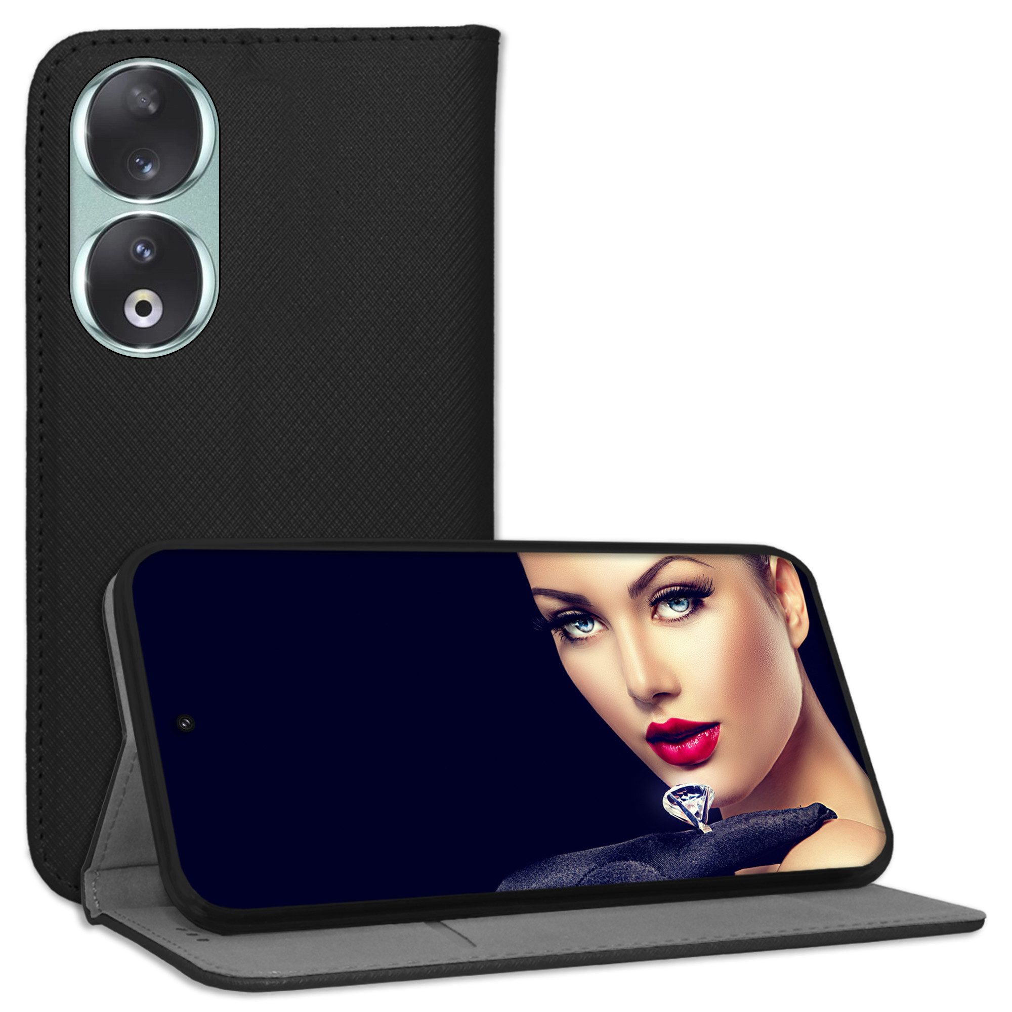 mtb more energy Smartphone-Hülle Smart Magnet für Honor 90 5G, Schwarz, Bookstyle Klapphülle Cover Wallet Case aus Kunstleder