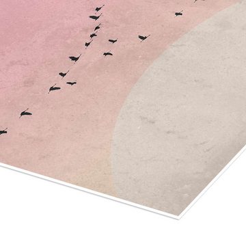 Posterlounge Poster Finlay and Noa, Vogelzug zu Sonnenaufgang, Arztpraxis Minimalistisch Illustration