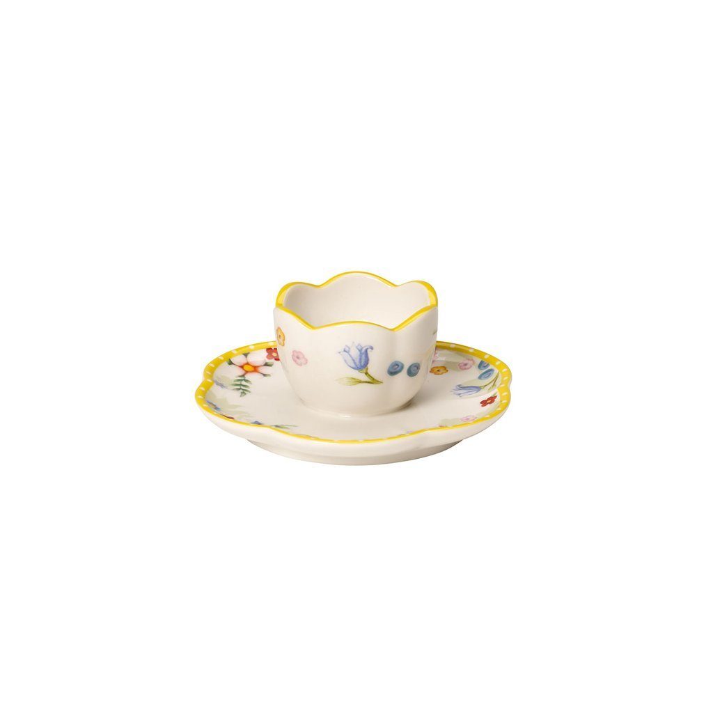 Villeroy & Boch Eierbecher Spring Awakening Eierbecher mit Unterteller, 4Stk, (4-tlg) | Eierbecher