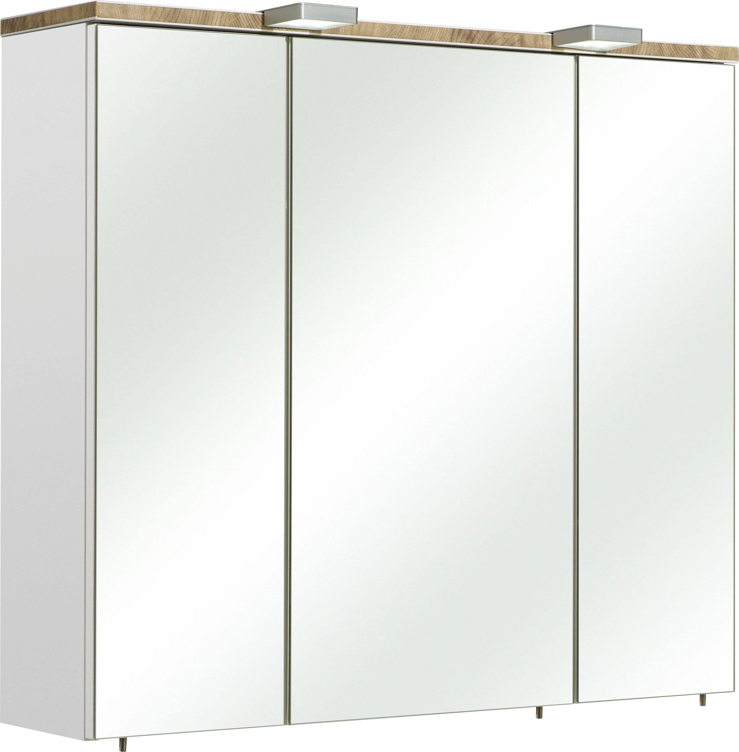 Saphir Spiegelschrank Quickset 931 Badschrank, 3 Spiegeltüren, 6 Einlegeböden, 80 cm breit inkl. LED-Beleuchtung, Türdämpfer, Schalter-/Steckdosenkombination