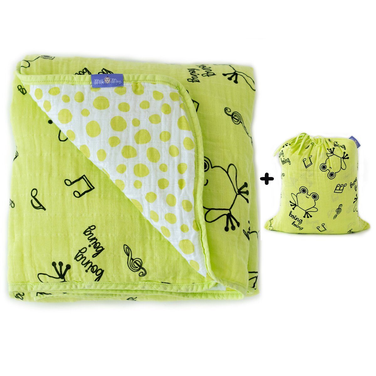 Babydecke Milk&Moo Cacha Frog Musselin Flauschige Babydecke, 90x110cm, MILK&MOO