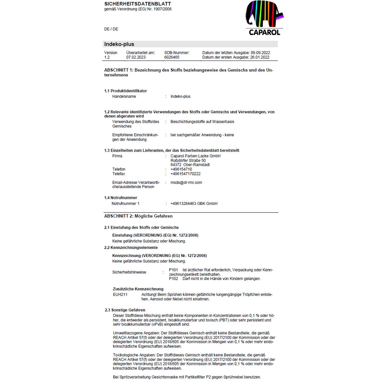 Caparol Wandfarbe Capagreen Indeko-Plus - 12.5 Ltr (weiss)