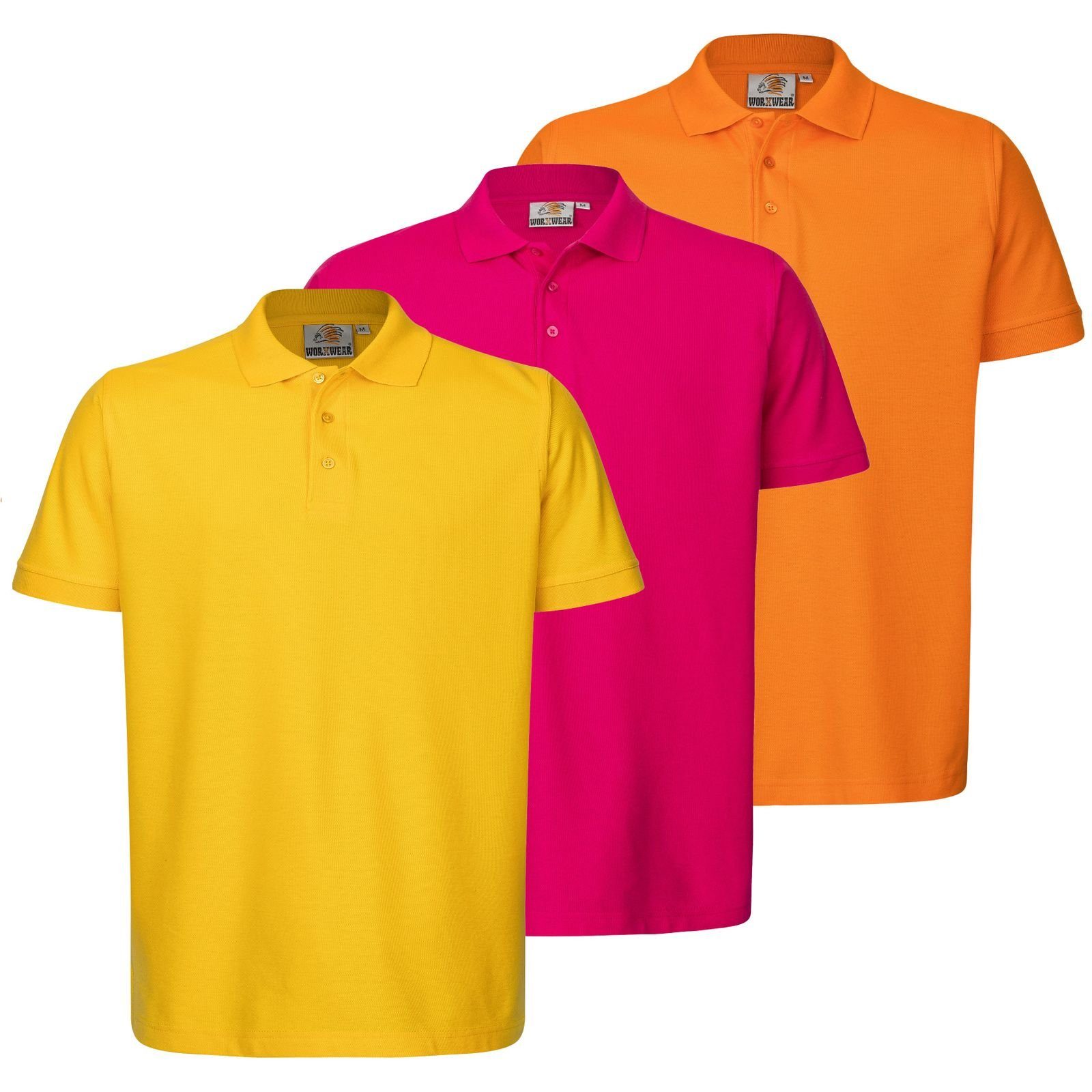 WORXWEAR Poloshirt Herren (Spar-Set, 3er-Pack) strapazierfähiges Poloshirt mit Einlaufwert < 5% Gelb, Orange, Rosa