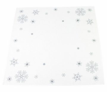 Home-trends24.de Tischdecke Tischdecke Schneeflocken Cremeweiß Weihnachtsdeko 85 x 85 Silber