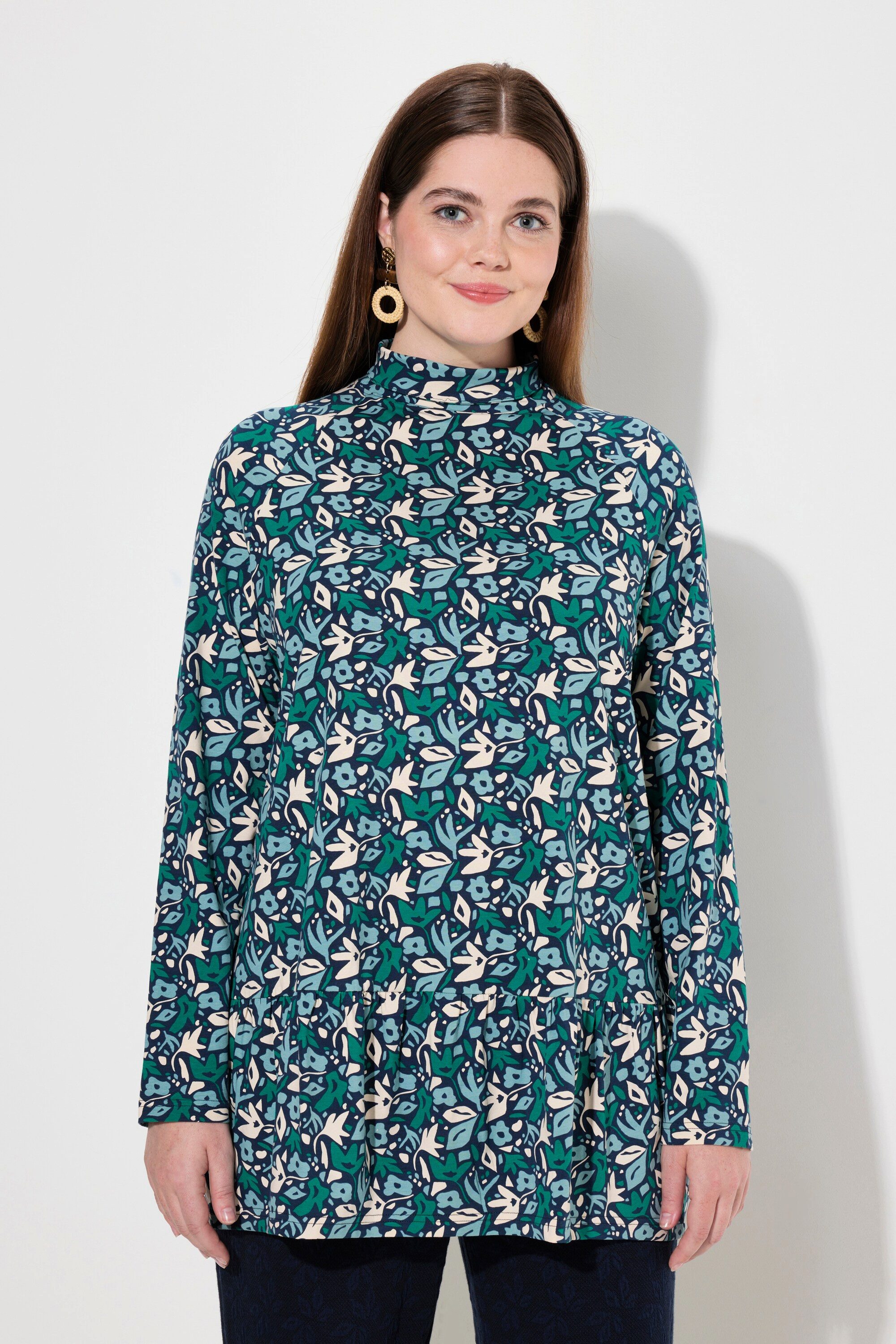 Ulla Popken Longshirt Longshirt Blüten Stehkragen günstig online kaufen