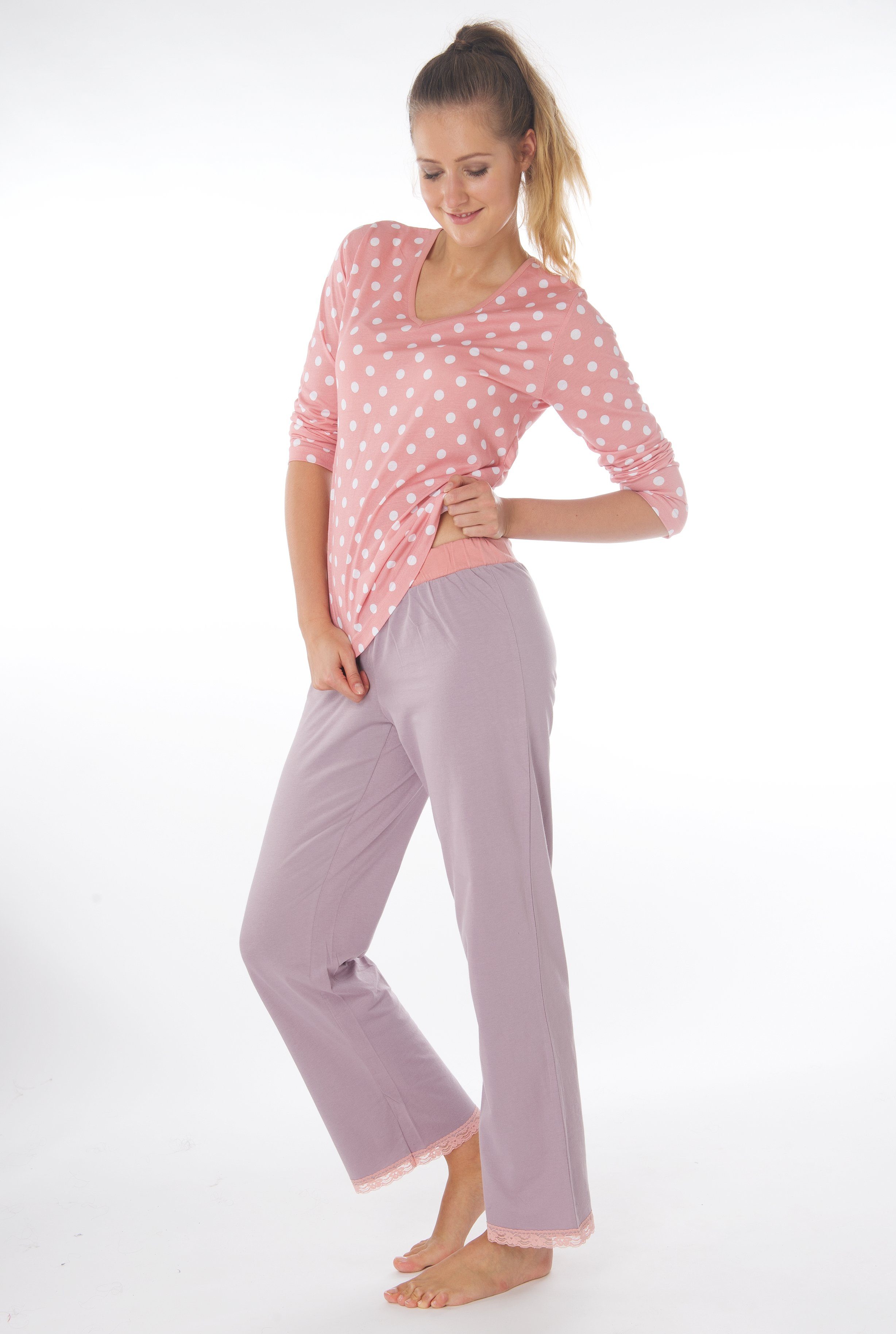 Consult-Tex Pyjama Damen Pyjama Schlafanzug DW990G (Packung) aus reiner Baumwolle rose/plum