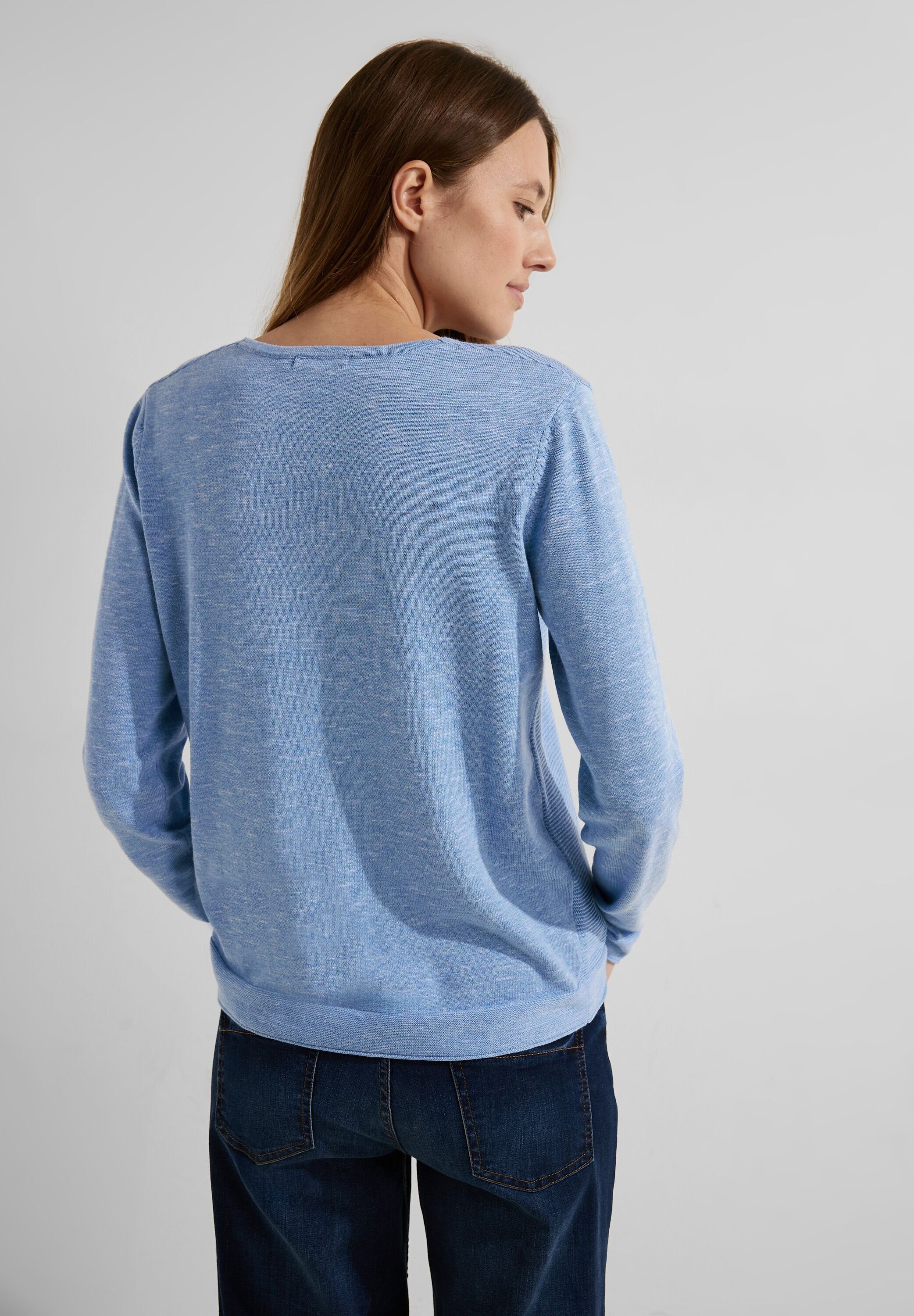 Streifen-Struktur heather blue Cecil real mit V-Ausschnitt-Pullover melange