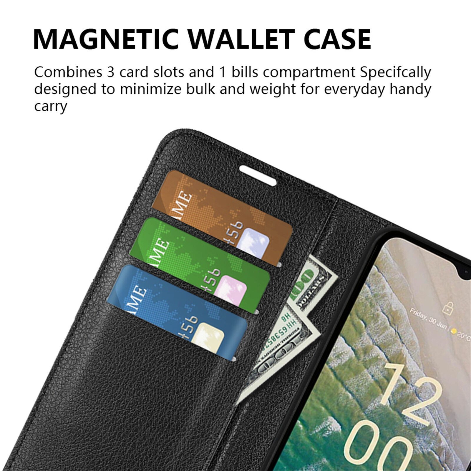 betterfon Handyhülle Handytasche für Nokia C22 Klapphülle Flip Case Schwarz, 3 Kartenfächer, Magnetverschluss & Standfunktion im Lederlook