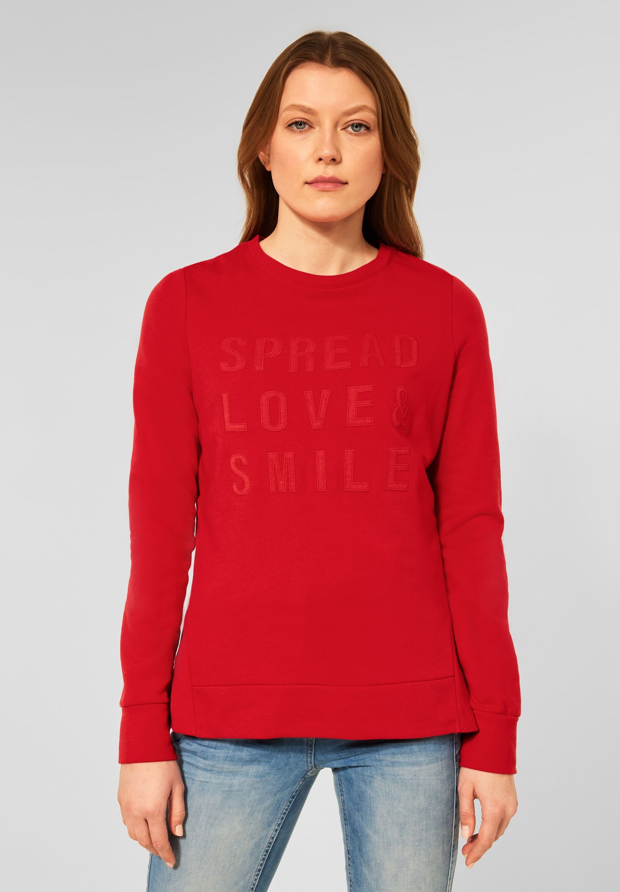 Cecil Sweatshirt Cecil Sweatshirt Red (1-tlg) Schlitze in mit Wording Vibrant
