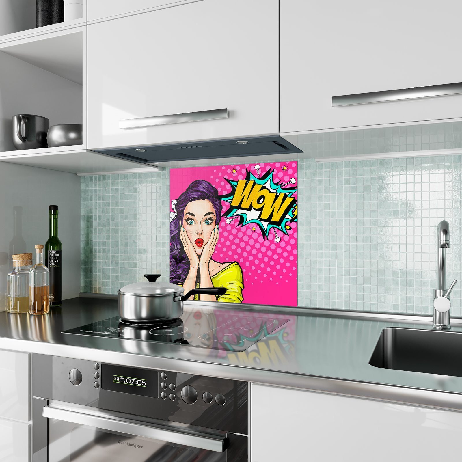 Motiv Illustration Küchenrückwand Küchenrückwand Glas Art mit Pop Primedeco Spritzschutz