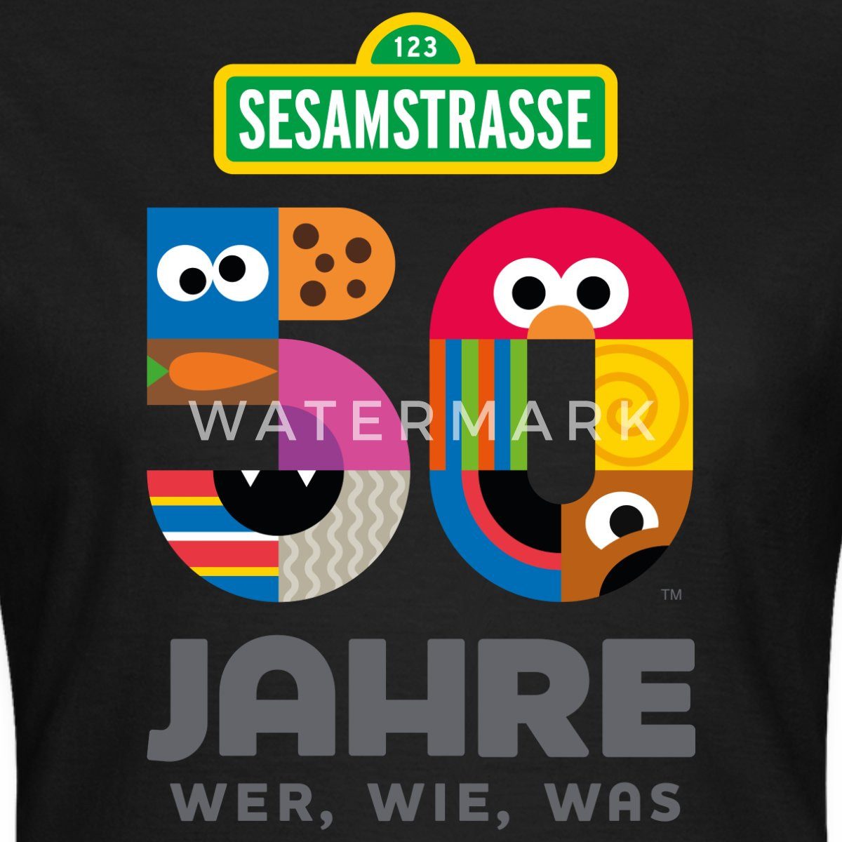 Spreadshirt T-Shirt Sesamstraße 50 Jahre Jubiläum Wer, Wie, Was Frauen T-Shirt (1-tlg)