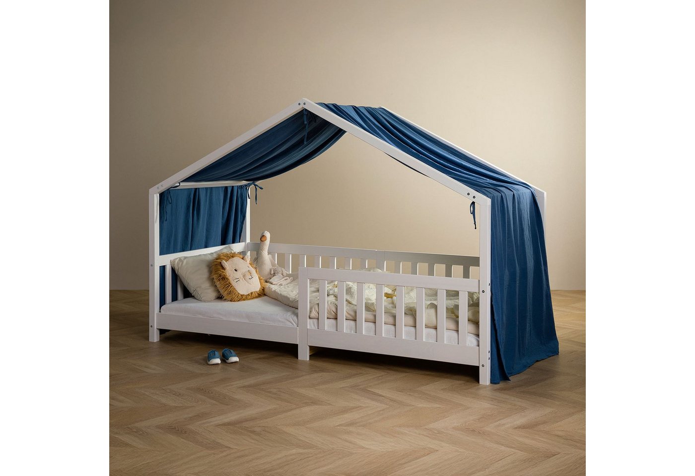 IDIMEX Betthimmel LIAN, Betthimmel Hausbett Deko, Musselin Baldachin aus 100% Baumwolle blau