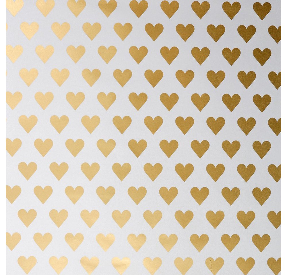 Star Geschenkpapier, Geschenkpapier Herzen 70cm x 2m Rolle weiß / gold