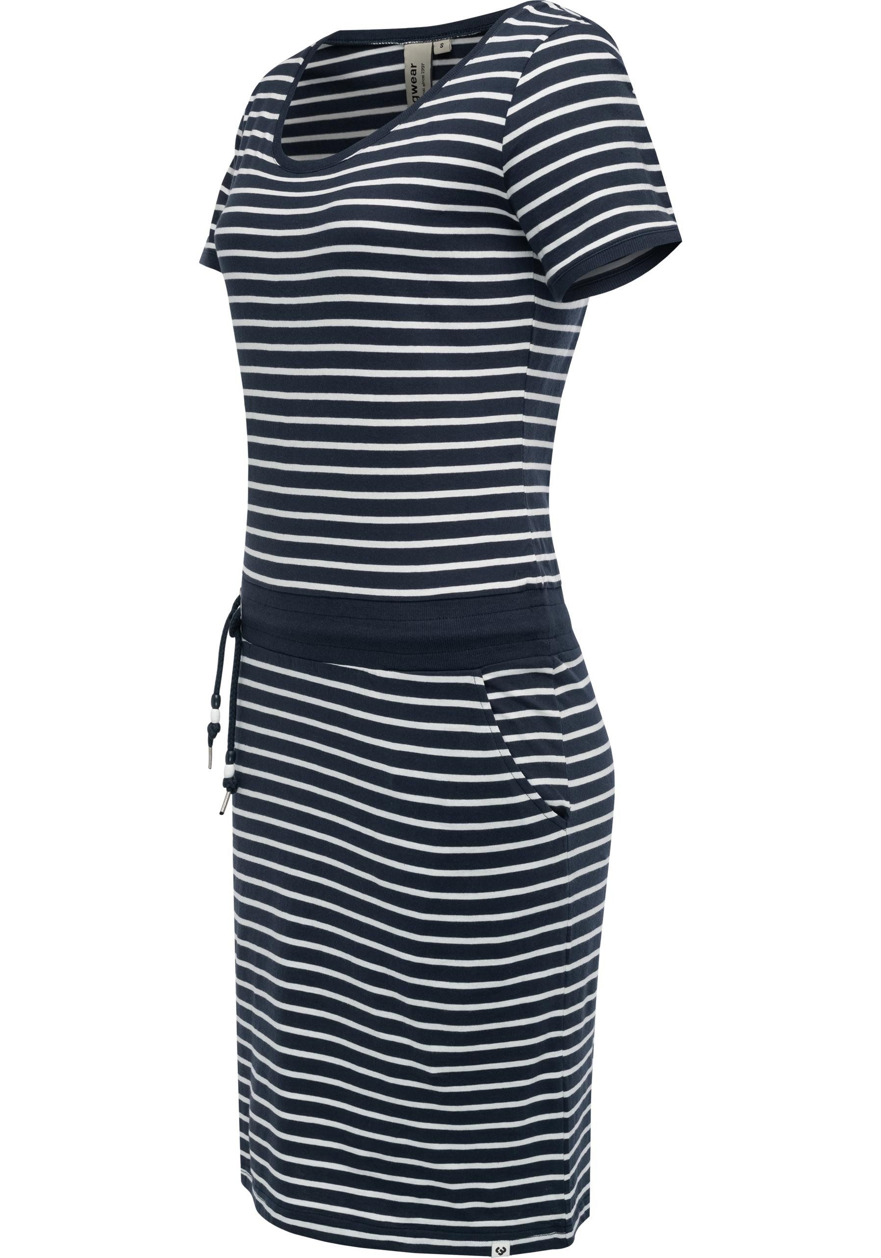 Ragwear Sommerkleid Baomi gestreiftes Damen Minikleid mit Taillenkordel und Taschen