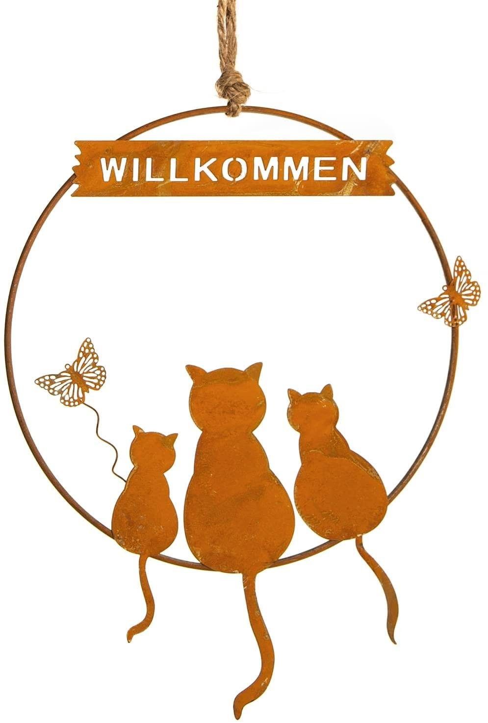 Katzen-Motiv Logbuch-Verlag mit Türkranz rostbraun Dekokranz "Willkommen"