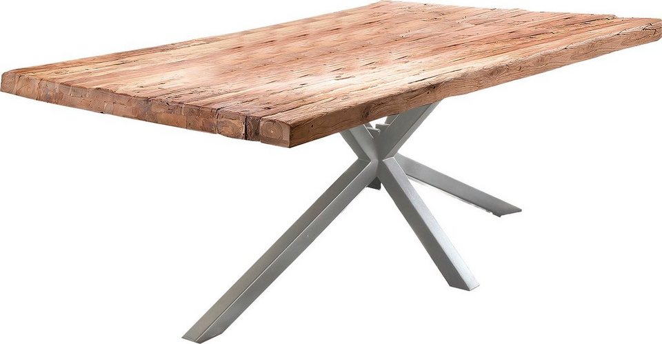 SIT Esstisch, Platte aus recyceltem Teak, Tischplatte mit rustikaler  Oberfläche