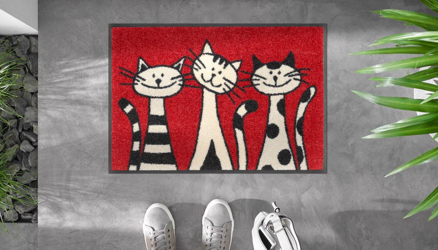 Floornovo Fußmatte Floornovo Schmutzfangmatte Dreikatzen waschbare Fussmatte, rechteckig, rutschfest