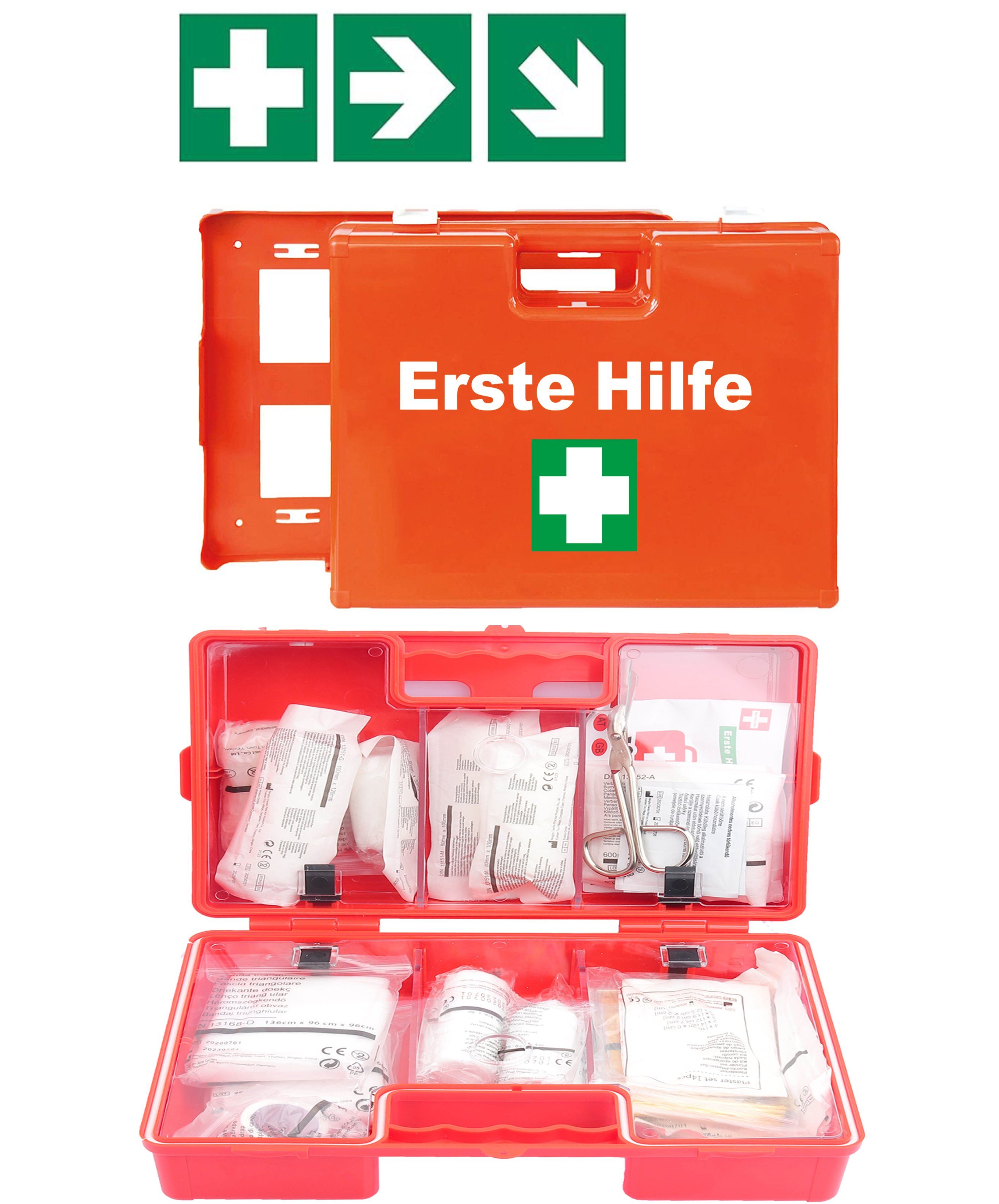 FireMat Erste-Hilfe-Koffer Premium DIN 13157: 64-teilig + Wandhalter & Rettungsschilder, (1 St)