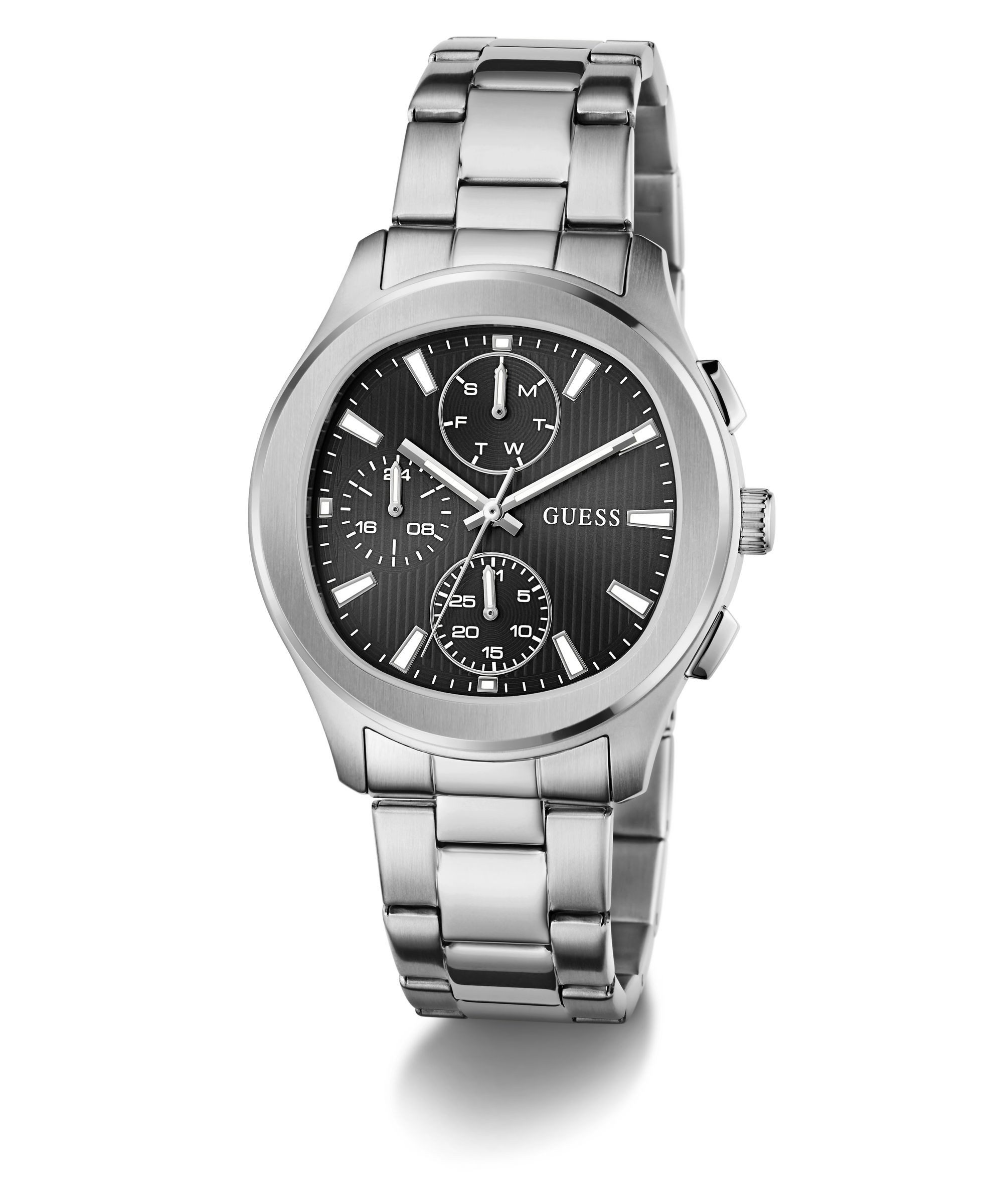 Guess Multifunktionsuhr PALMER GW1048G1, Quarzuhr, Armbanduhr, Herrenuhr, Edelstahlarmband, analog, Wochentag