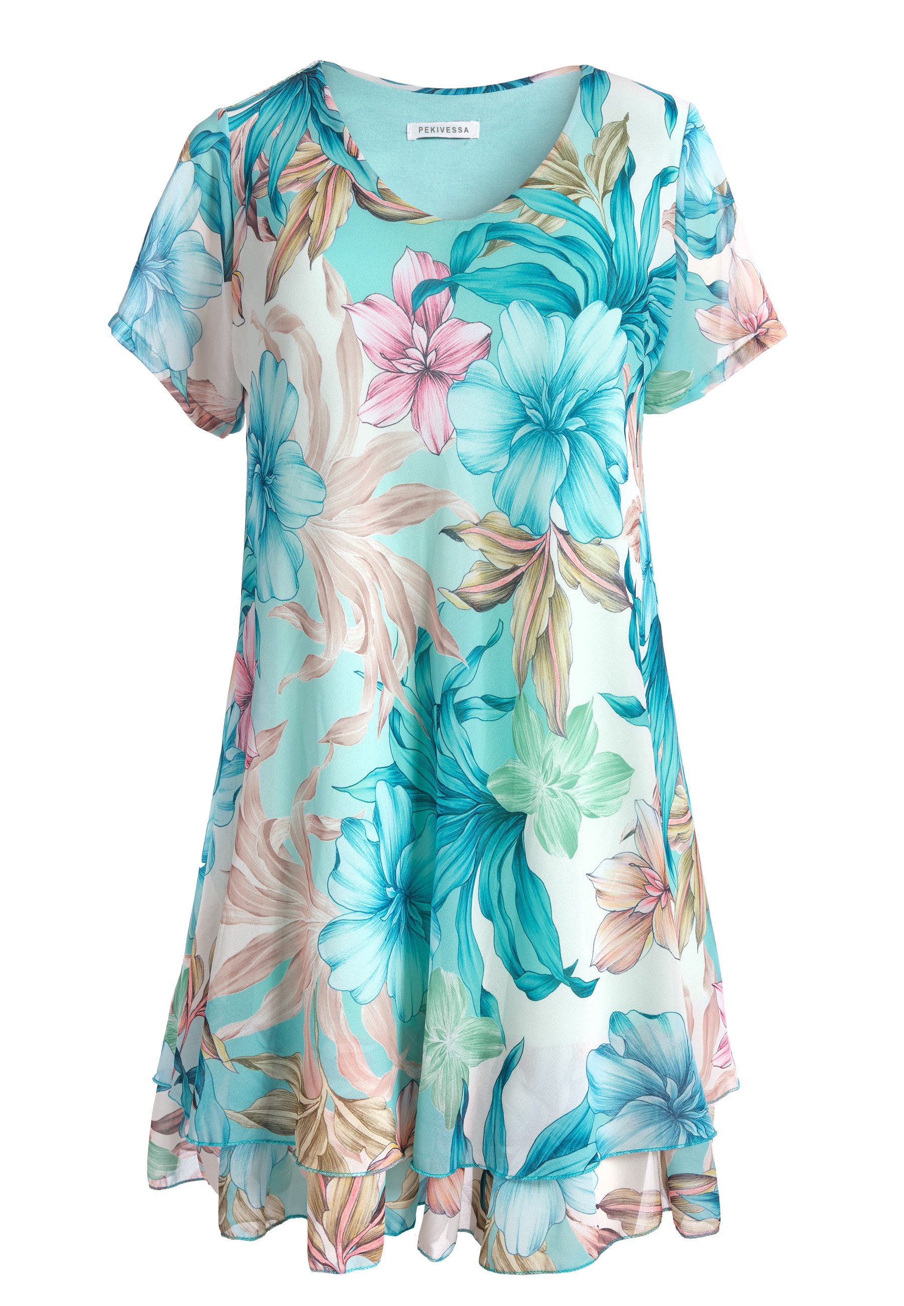 PEKIVESSA Sommerkleid Geblümtes Georgette-Kleid mit Volants günstig online kaufen