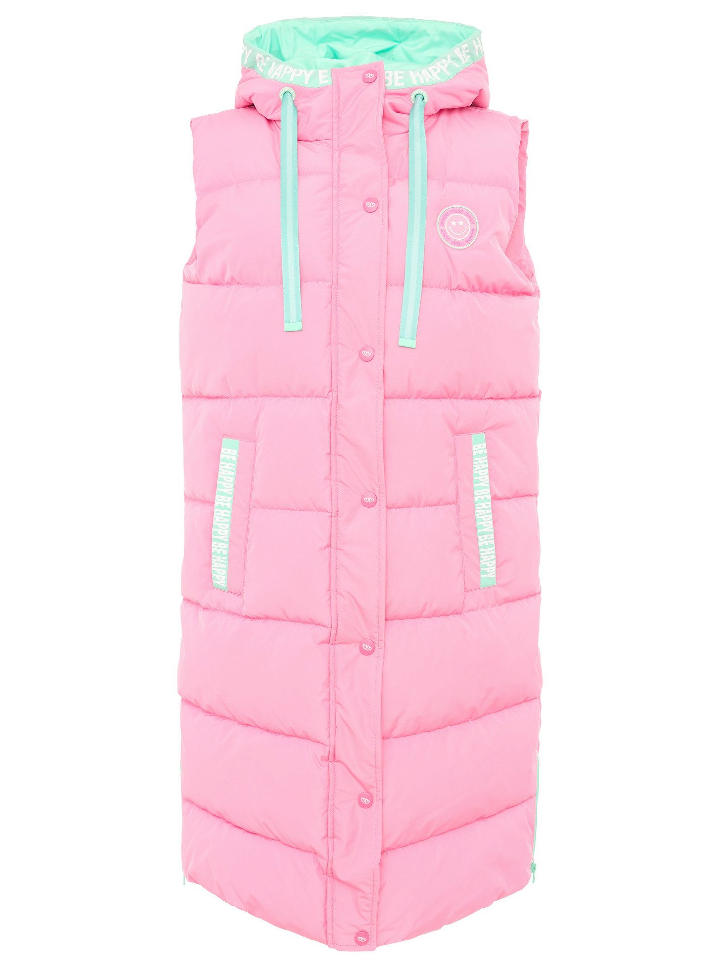 Zwillingsherz Longweste Kapuze, Schriftzug, Taschen