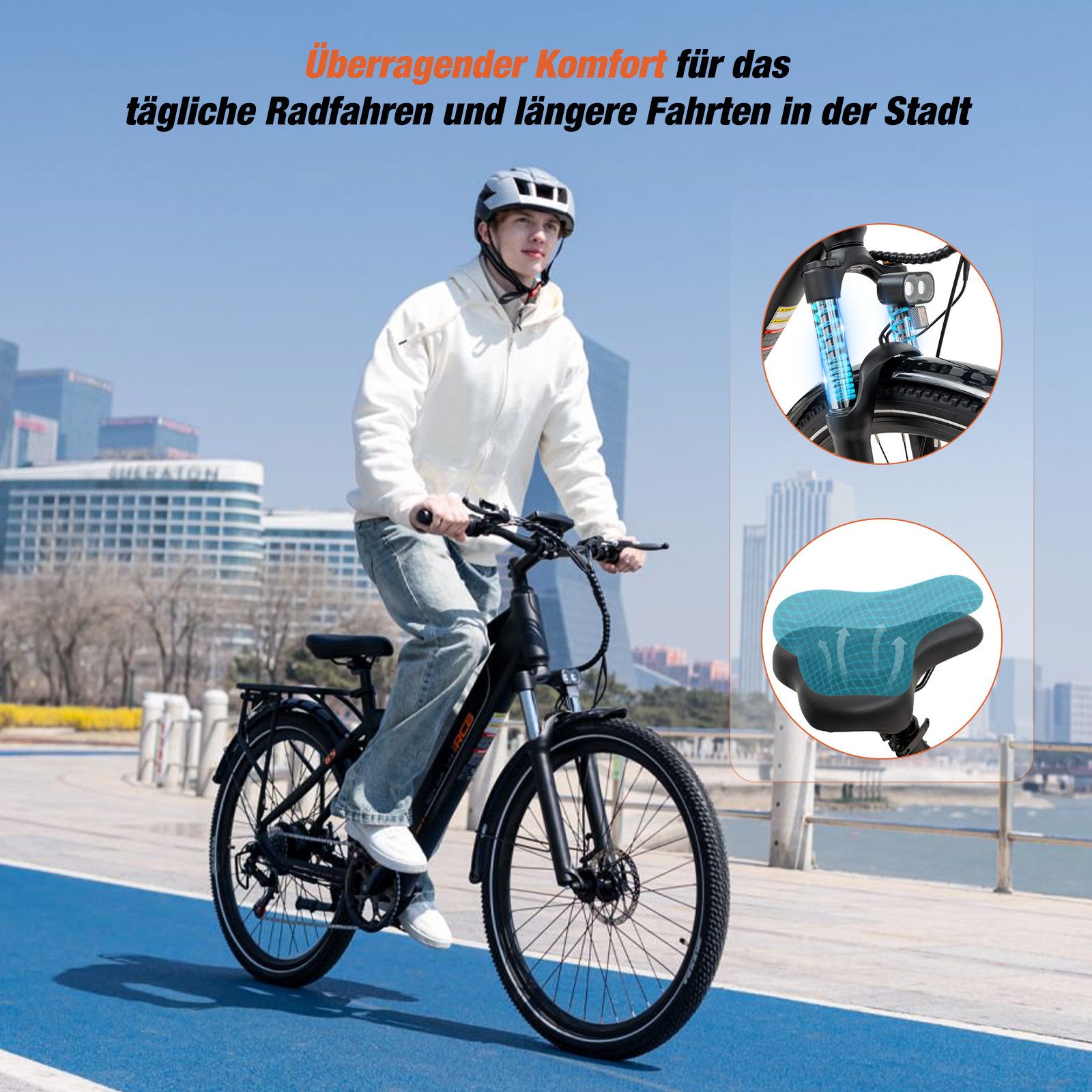 RCB E-Bike Pedelec G5 für Stadt und Gelände,27,5Zoll Herren Elektrofahrrad,13Ah,60-100 km, 7 Gang, Kettenschaltung, Heckmotor, 468 Wh, APP&NFC,ebike Herren,Gepäckträger hinten,max. Geschwindigkeit: 25 km/h