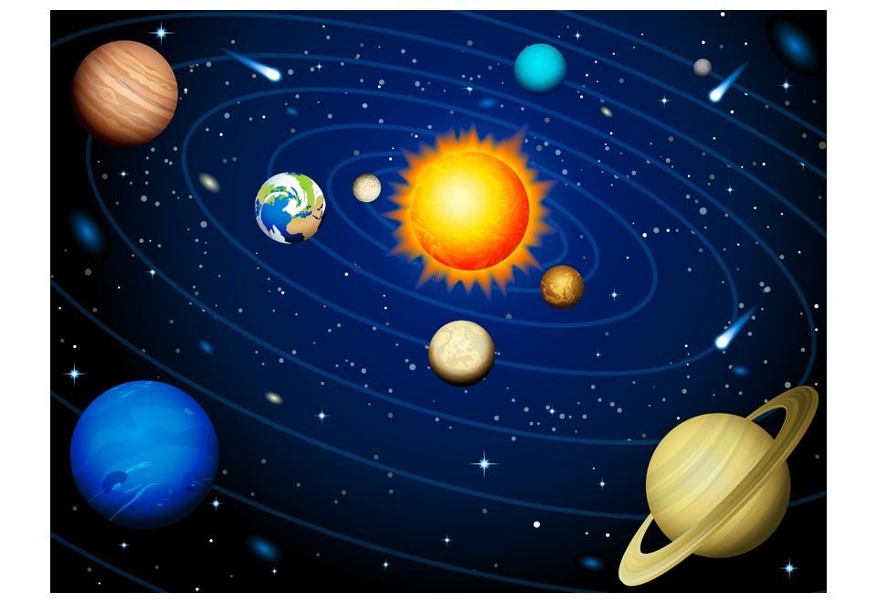 lichtbeständige Sonnensystem 3x2.31 m, KUNSTLOFT Tapete halb-matt, Design Vliestapete Das