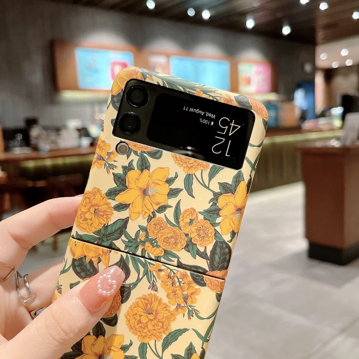 Wigento Handyhülle Für Samsung Galaxy Z Flip4 5G Design Kunststoff Handy Tasche Hülle Etuis Muster