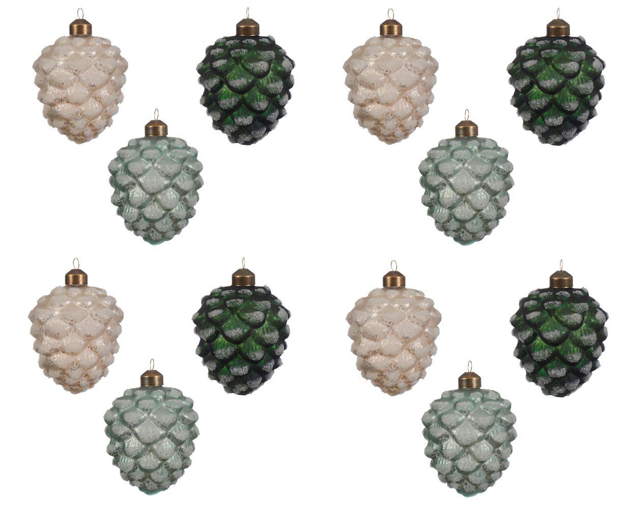 Kaemingk Christbaumschmuck, Christbaumschmuck Zapfen grün Mix Glas 8cm 12er Set