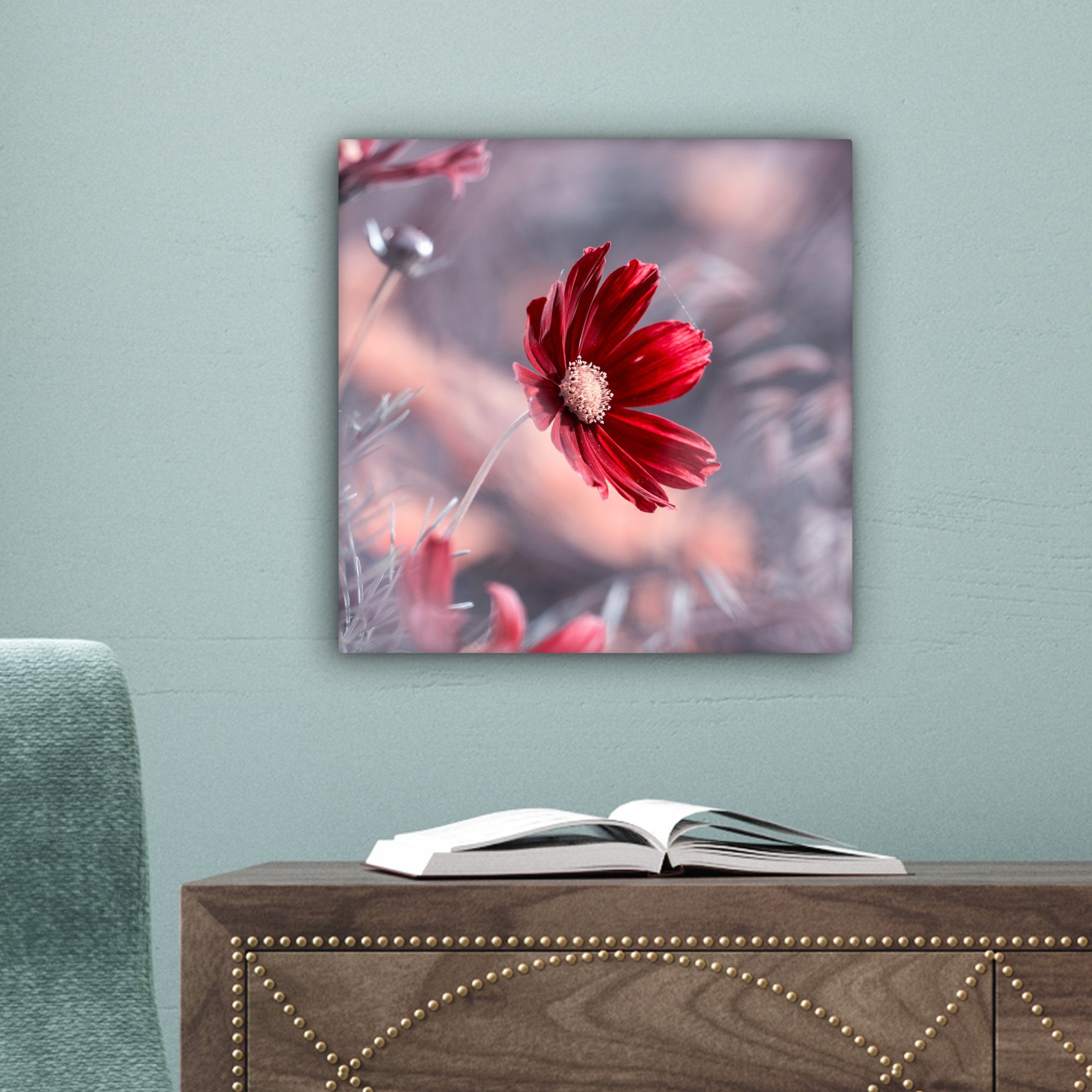 OneMillionCanvasses® Leinwandbild Blumen Leinwand Schlafzimmer Natur - Rot - St), - Wohnzimmer für Pflanzen, Bilder (1