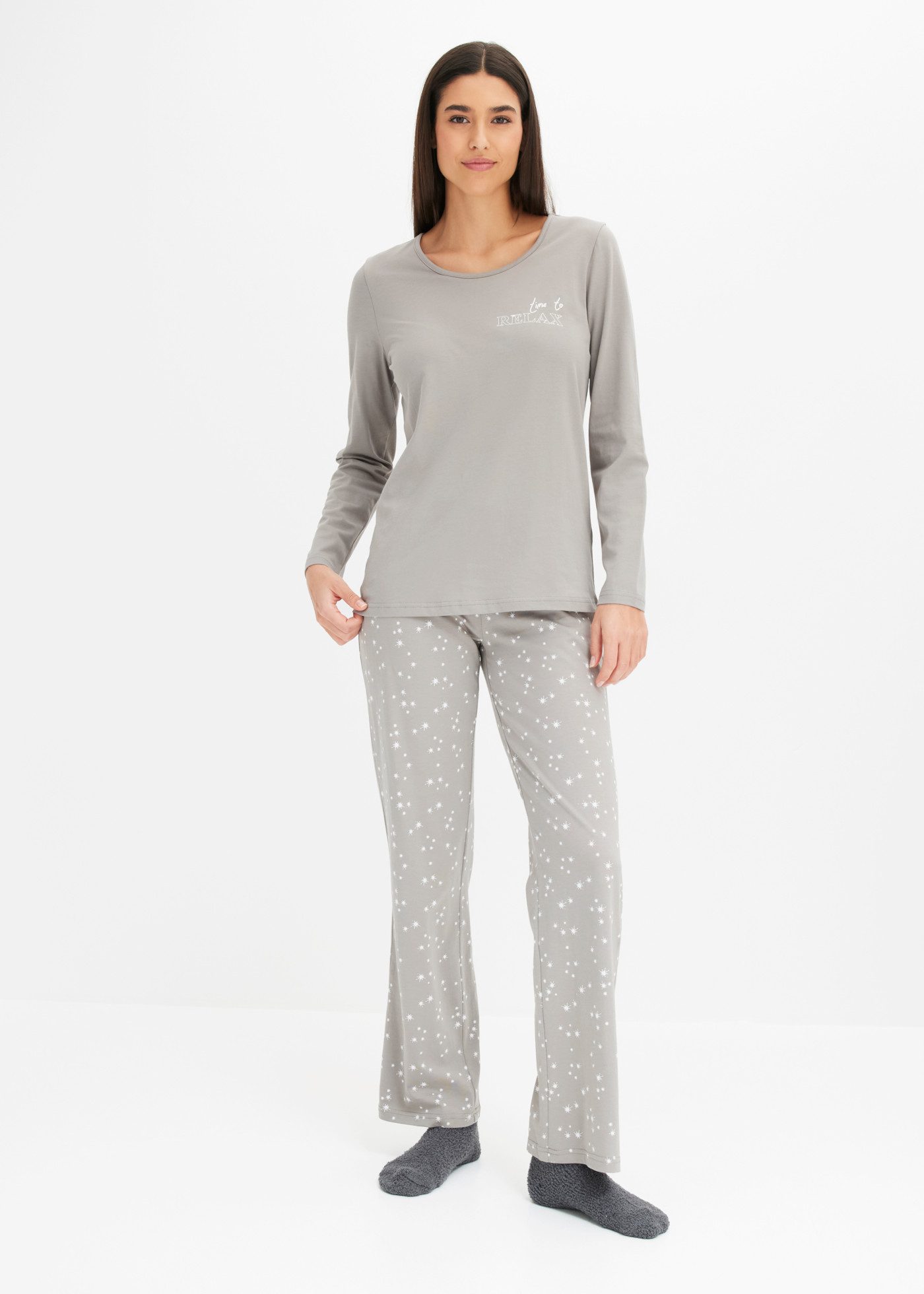 bonprix Pyjama (Set) für Erwachsene, aus Baumwolle, mit elastischem Hosenbund