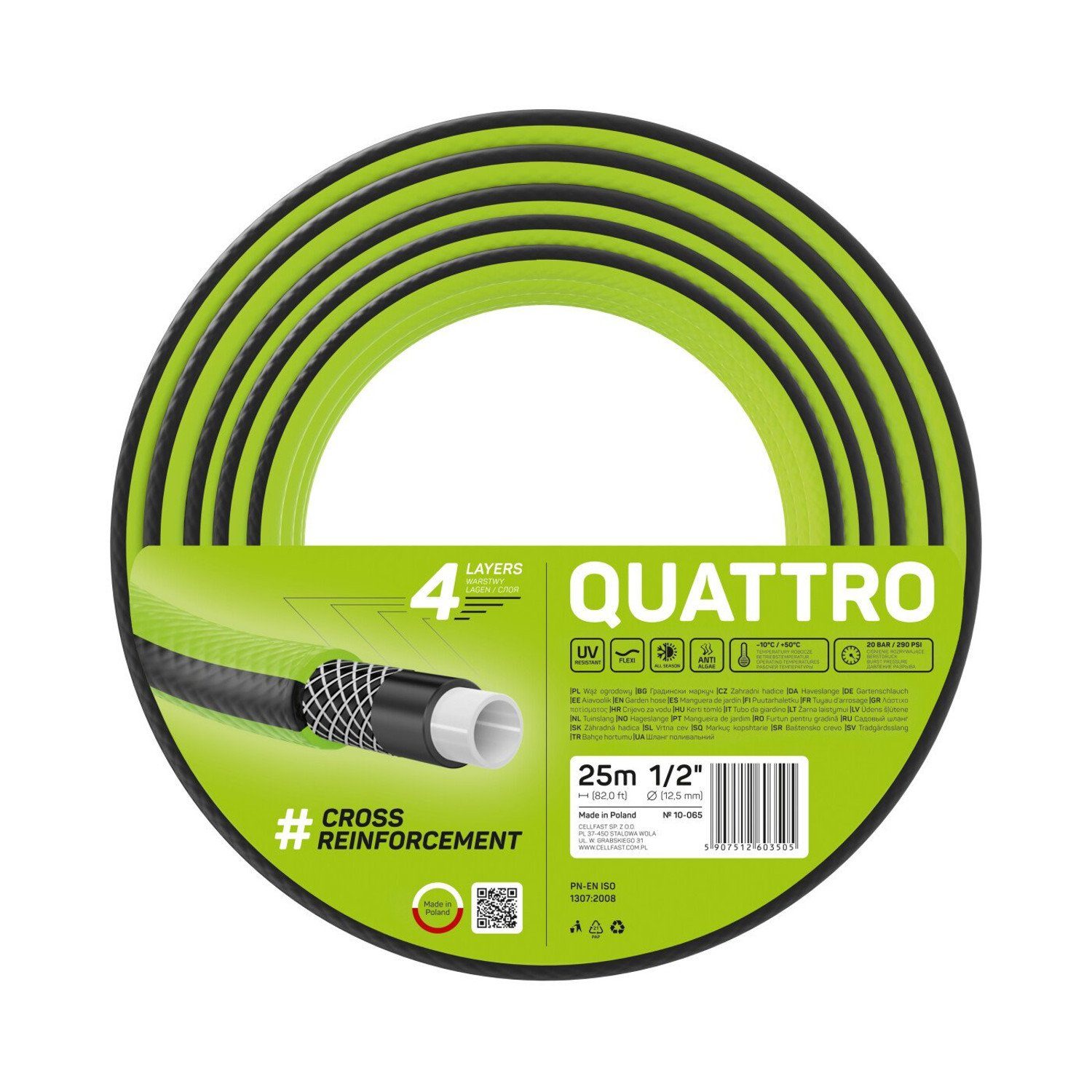Cellfast Gartenschlauch Quattro 10-065 25m 4 Schichten, 1/2" Gartenschlauch