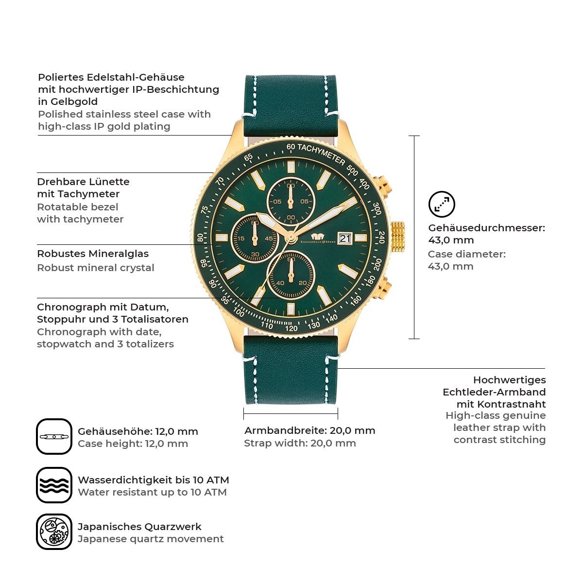 Rhodenwald & Söhne Chronograph Karthago II schwarz Karthago II, Armband aus günstig online kaufen