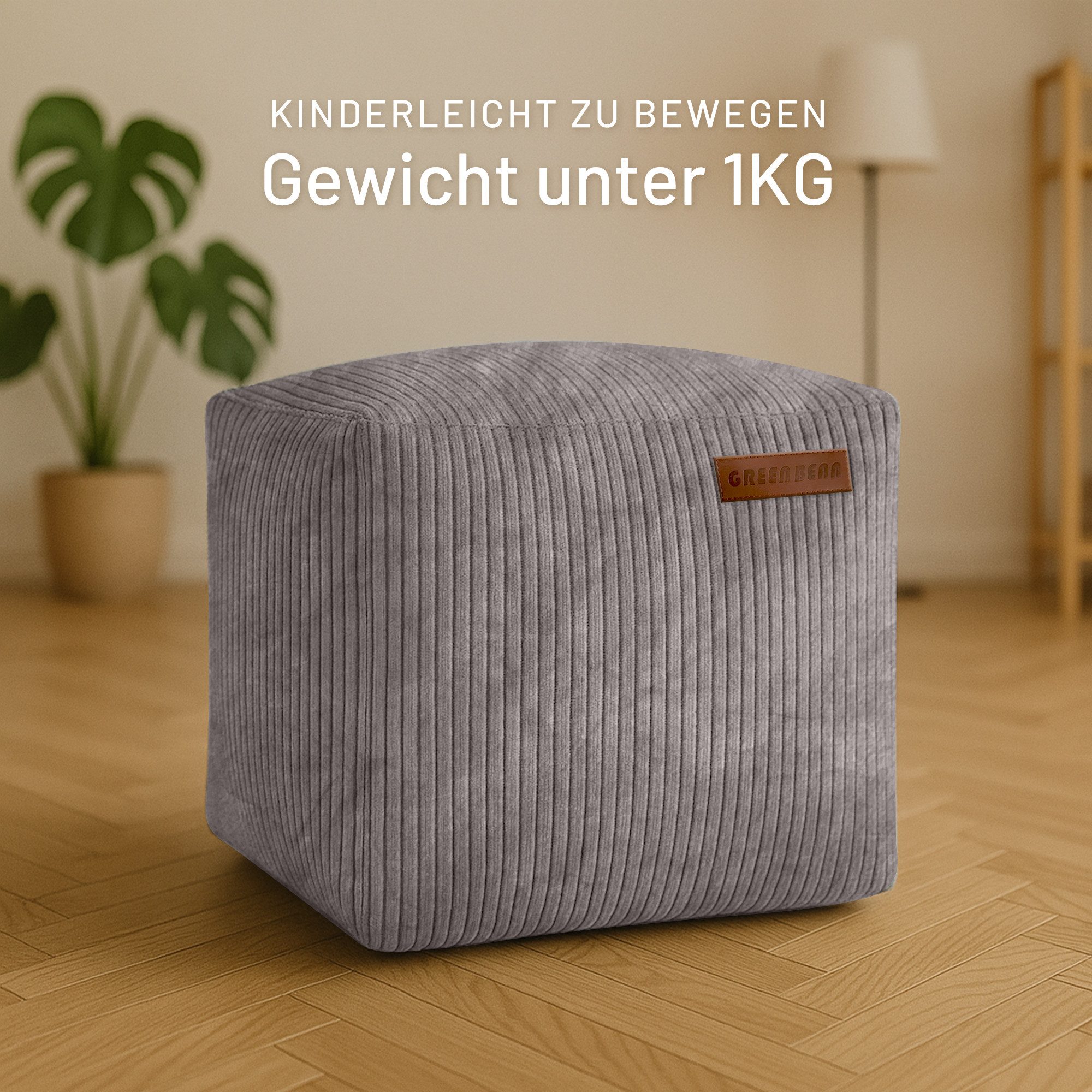 Green Bean Pouf Cube Cord (Indoor Sitzhocker Sitzkissen Fußhocker Relax-Sessel, Made in Germany), die ideale Ergänzung zum Sitzsack