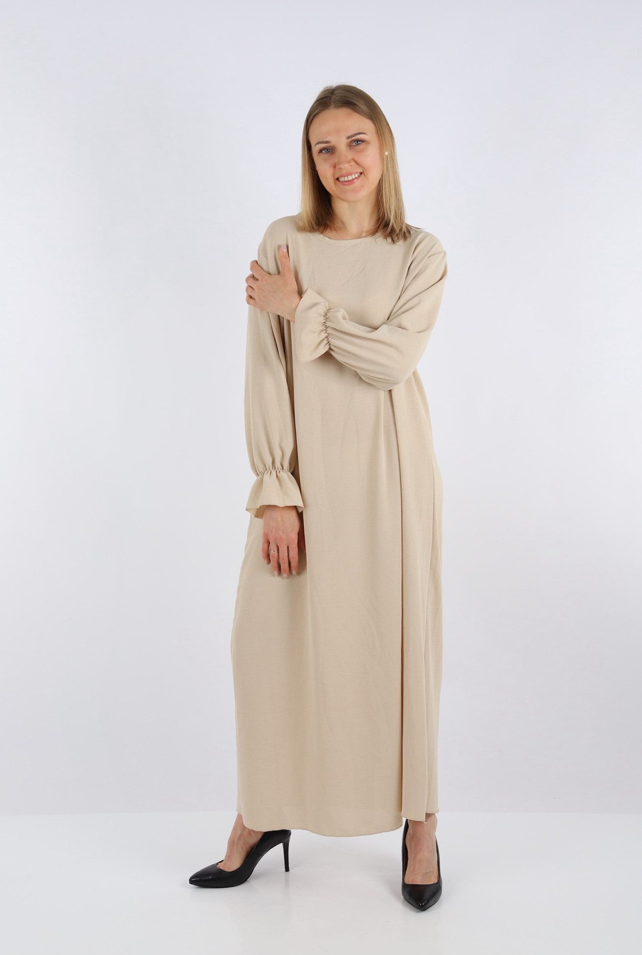 HELLO MISS Sommerkleid Elegantes Langarm Abaya Kleid aus Jazz Stoff Sommerkleid für Damen in Unifarbe