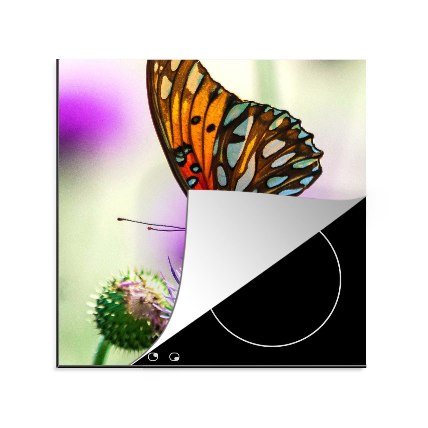 MuchoWow Herdblende-/Abdeckplatte Schmetterling - Blumen (1 Insekten, - küche Ceranfeldabdeckung, Arbeitsplatte für Vinyl, tlg), cm, 78x78