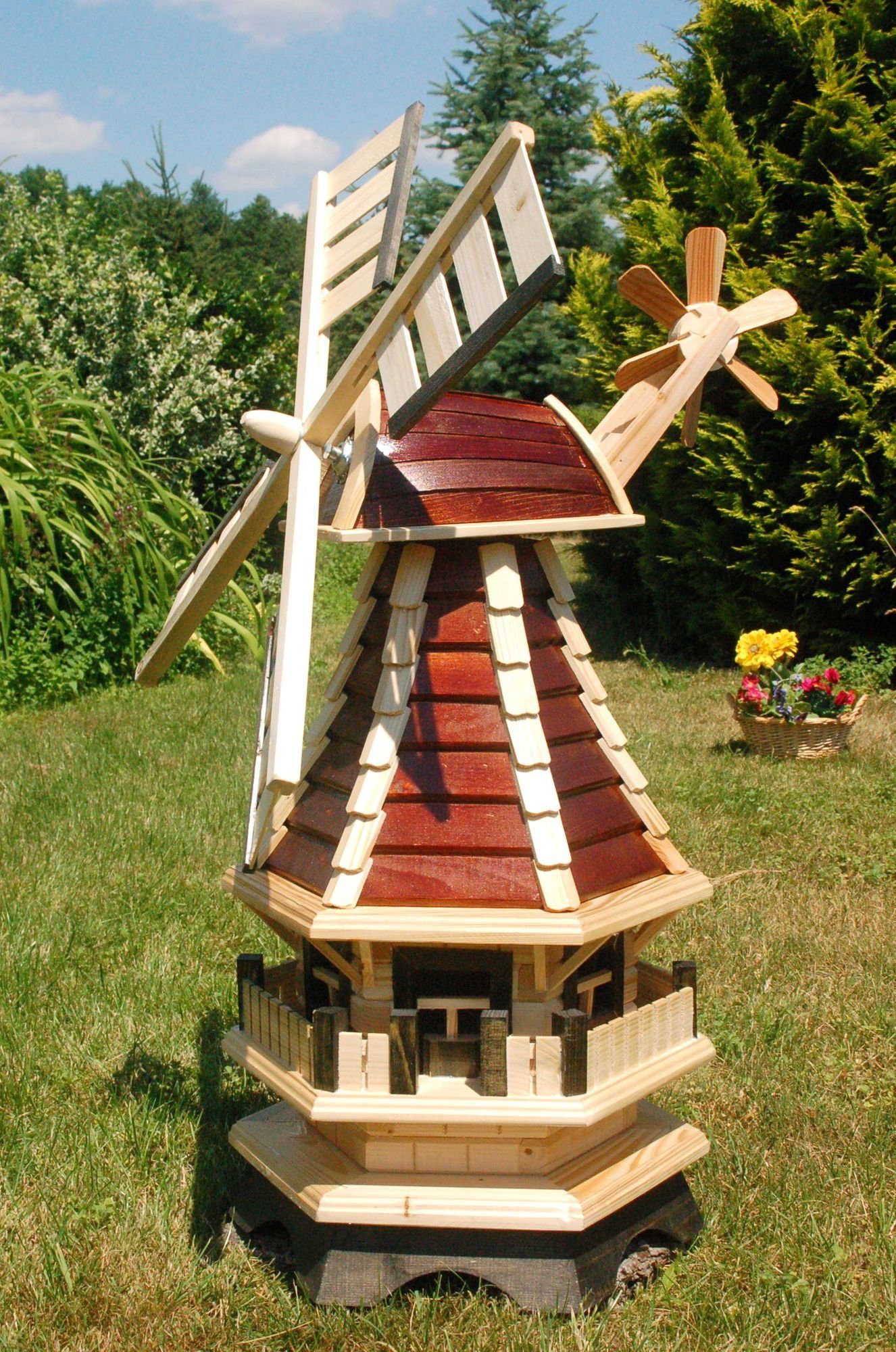 DSH DEKO SHOP HANNUSCH Gartenfigur Kleine Windmühle verschiedene Hölzer – Höhe 1 Meter