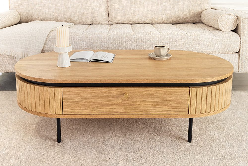riess-ambiente Couchtisch ATELIER 120cm natur / schwarz - Eiche, Metall, furniert, 2 Schubladen (Einzelartikel, 1-St), Beistelltisch mit Stauraum - ideal für skandinavische Wohnzimmer