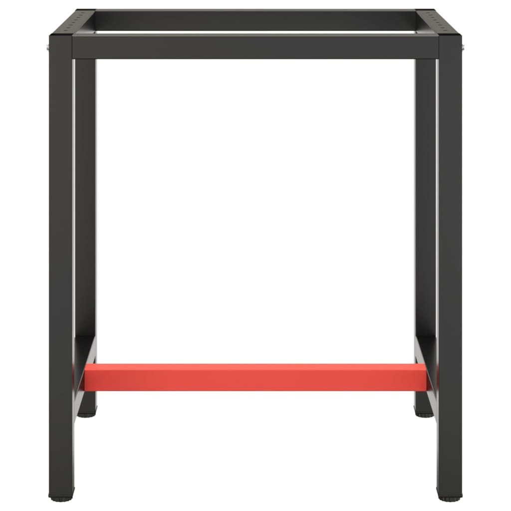 vidaXL Tischbein Werkbankgestell Mattschwarz und Mattrot 70x50x79 cm Metall