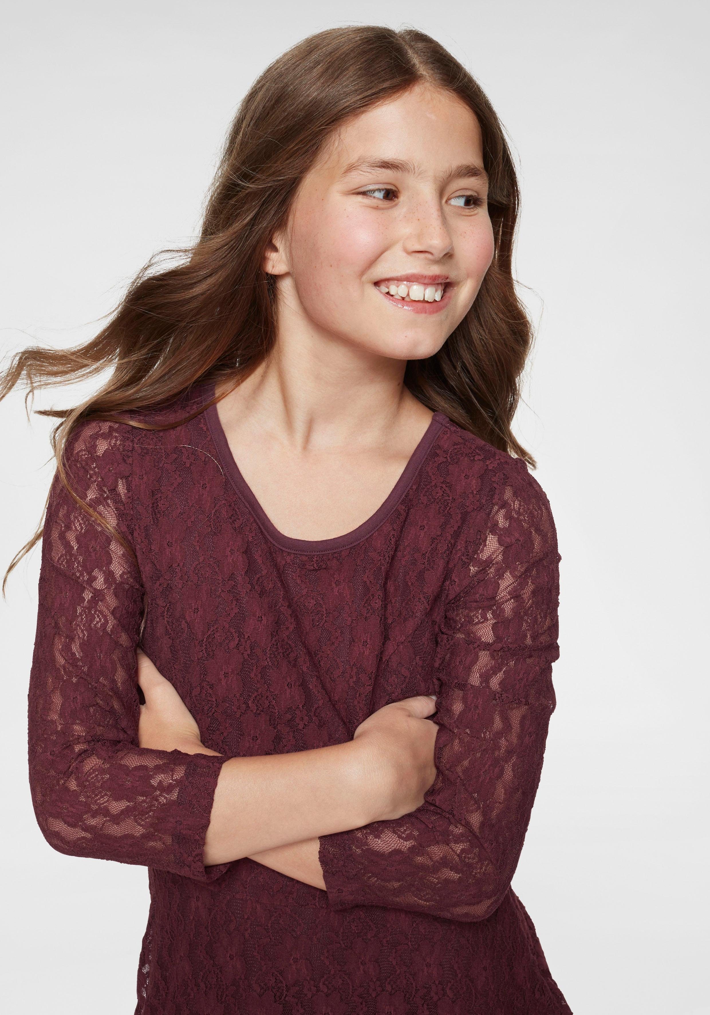 KIDSWORLD Jerseykleid - Spitzenkleid festliche Anlässe, knielang, aus Spitze und Jersey, 3/4-Ärmel