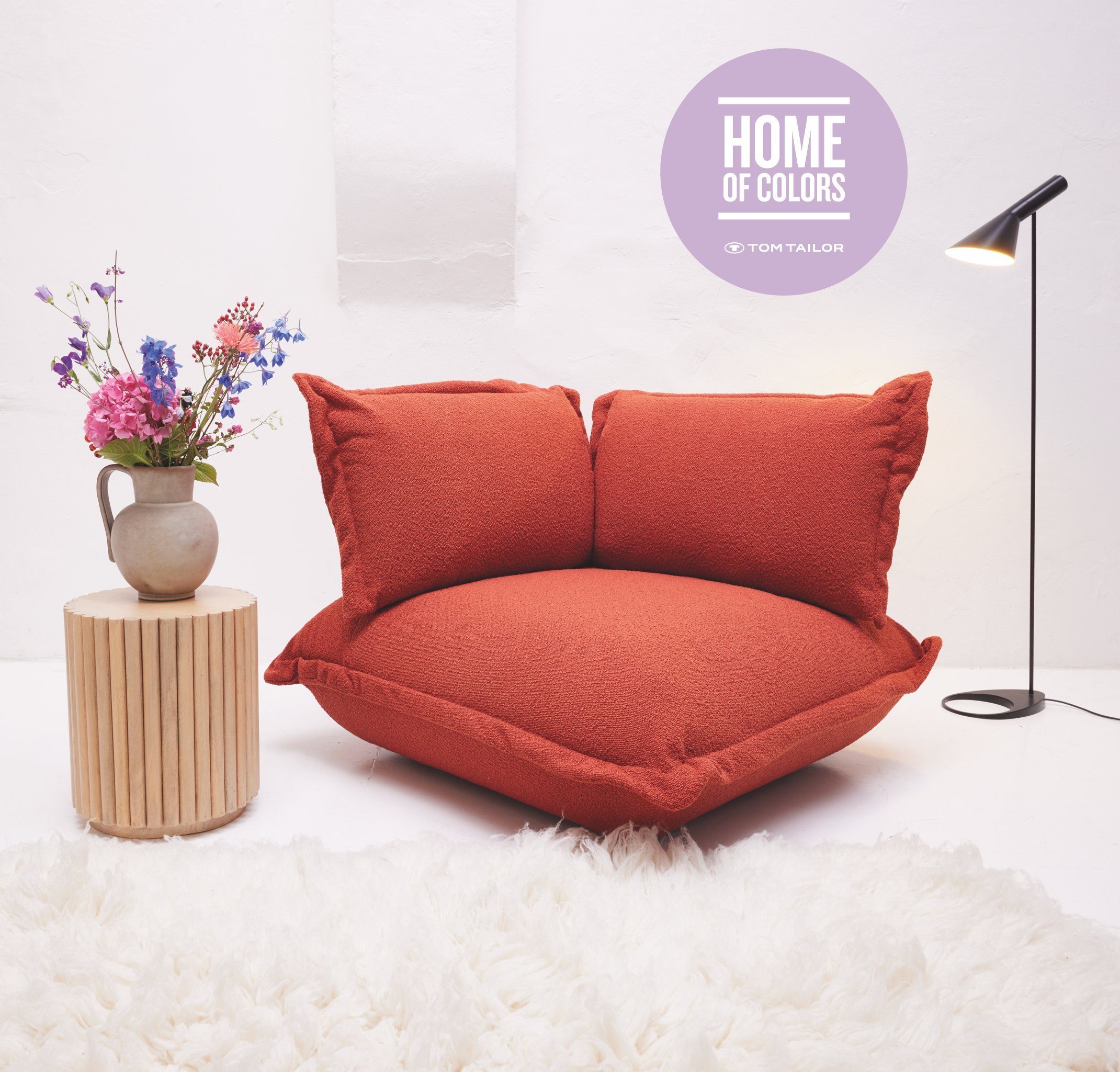 HOME OF COLORS Sofa-Eckelement CUSHION Eckelement in rostfarbenem Bouclé SCO747, lässiger Kissenlook mit Stehsaum - als Sessel oder als Elementgruppe.