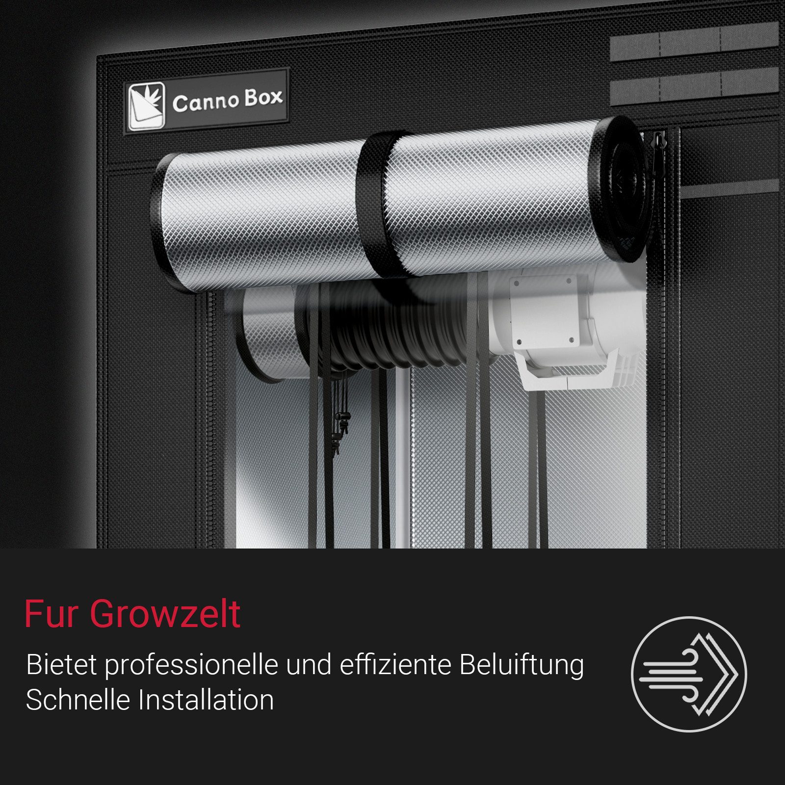 CannoBox Standventilator CannoBox Rohrventilator 100 Abluft Komplettset Aktivkohlefilter, 4 Zoll,220 m³/h, ≈30 dB,IAV-Wert 1200+,growzelt