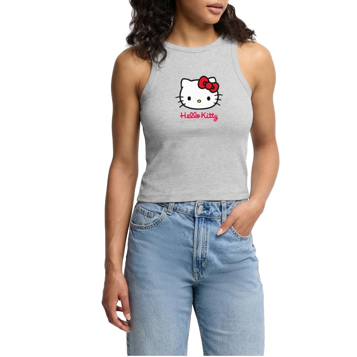 T-Shirt Hello Kitty Klassisch Mit Schriftzug Cropped Frauen Organic Tank Top