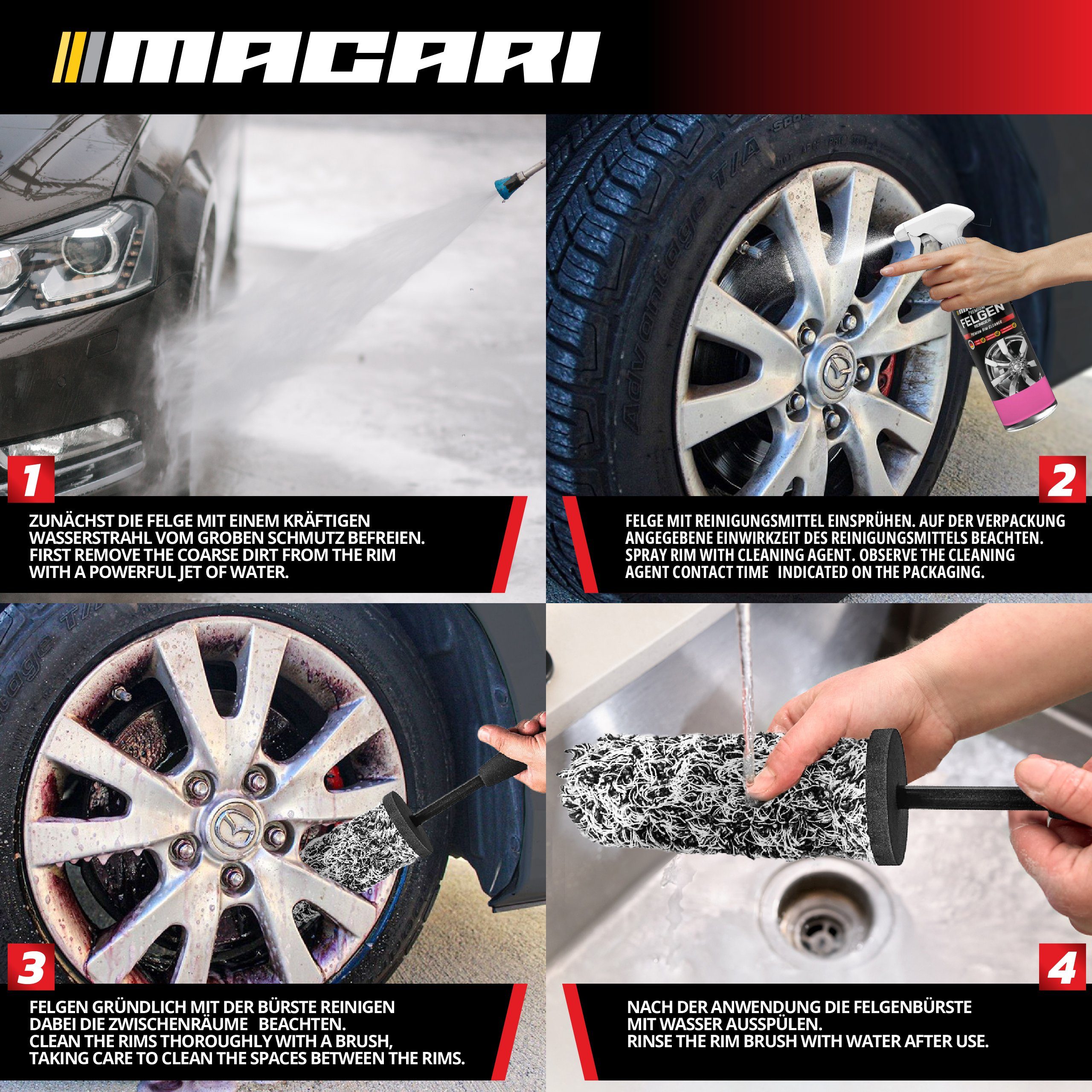 Macari Felgenbürste Premium Microfaser Auto Felgenbürste für Alufelgen schonende Bürste – Bild 4 von 5